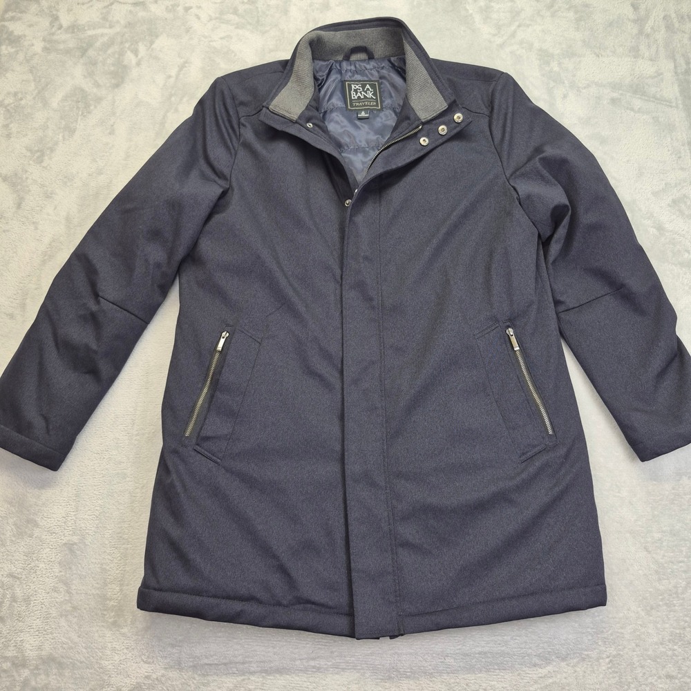 Jos A Bank Traveler Navy Blue Quilted Lined Car Coat Jacket Mens Medium Winter
